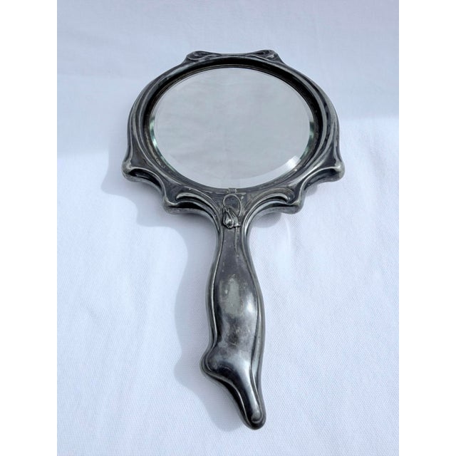 Antique Art Nouveau Silver Hand Mirror/Dark and Moody Vibe. For Sale - Image 6 of 11