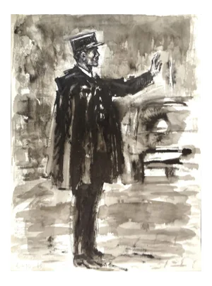 Policeman - Original Tempera and Watercolor by J.L. Rey Vila 1950s