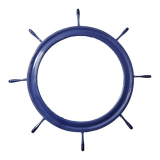Superb 35" Oversized Restored Ship’s Wheel Wall Mirror Deep Navy Circa 40/50s For Sale
