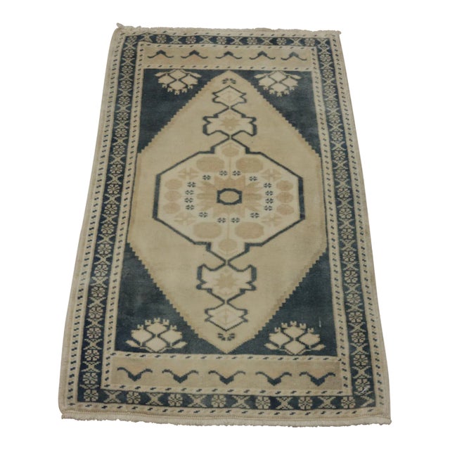 1980s Turkish Blue Handmade Oushak Rug For Sale