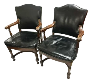 Antique Black Leather Collectible Armchairs by Colonial Chair Company Made in the Chicago Loop - Circa 1920 - A Pair