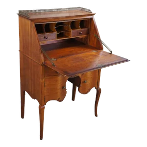 Late 19th Century Antique French Mahogany Drop Front Brass Gallery Secretary Desk