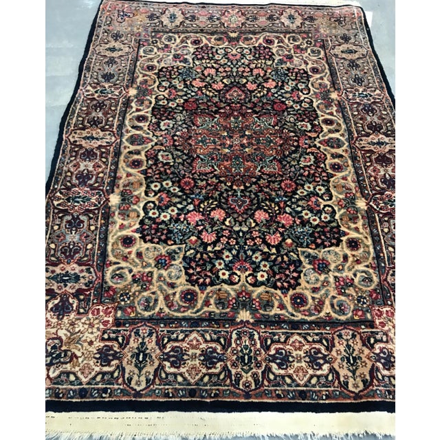 Persian 1930s Vintage Design Floral Royal Kierman Rug- 3'6" X 5'1" For Sale - Image 3 of 13