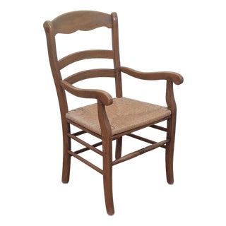 Mid 20th Century French Country Farmhouse Ladder Back Rush Seat Arm Chair For Sale