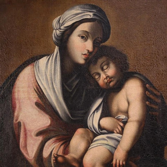Antique Italian painting from the first half of the 18th century. Artwork oil on canvas depicting a religious subject,...
