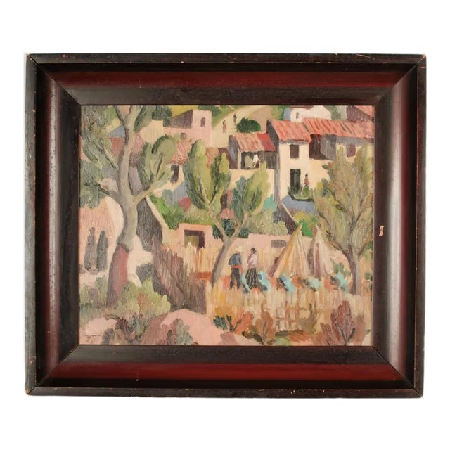 Iain Macnab of Barachastlain (Scottish, B. 1890 - 1967) "Talking in Village" Painting. For Sale