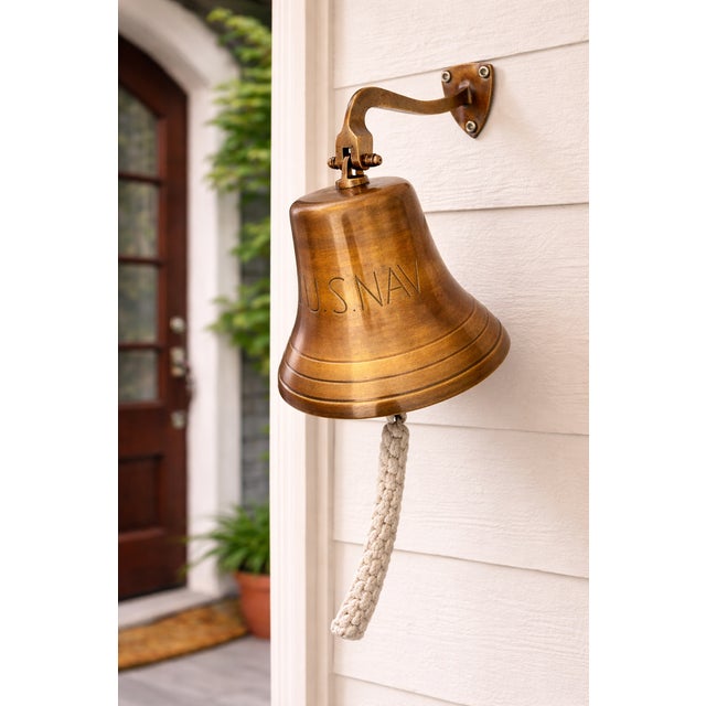 Nautical Vintage 1970s Solid Brass Us Navy Ship Bell For Sale - Image 3 of 8