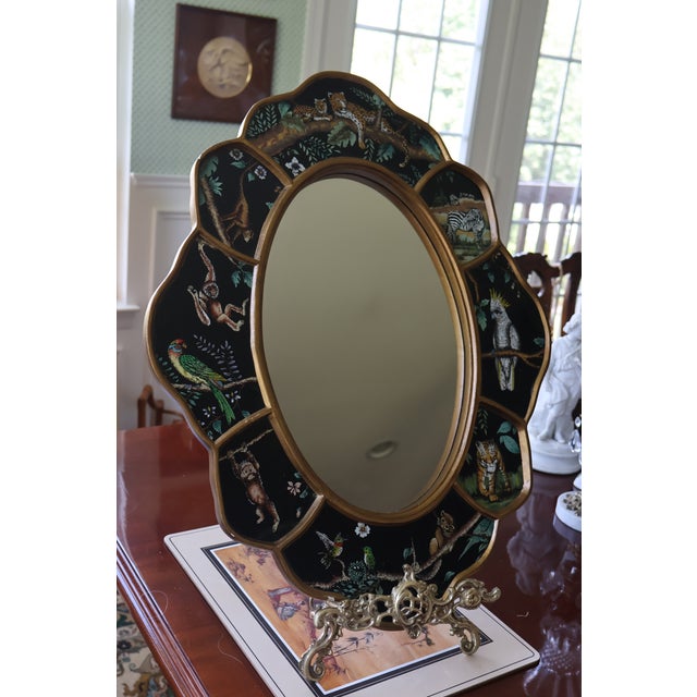 Late 20th Century Vintage Robert M. Weiss Peruvian Reverse-Painted Wildlife Mirror For Sale - Image 5 of 18