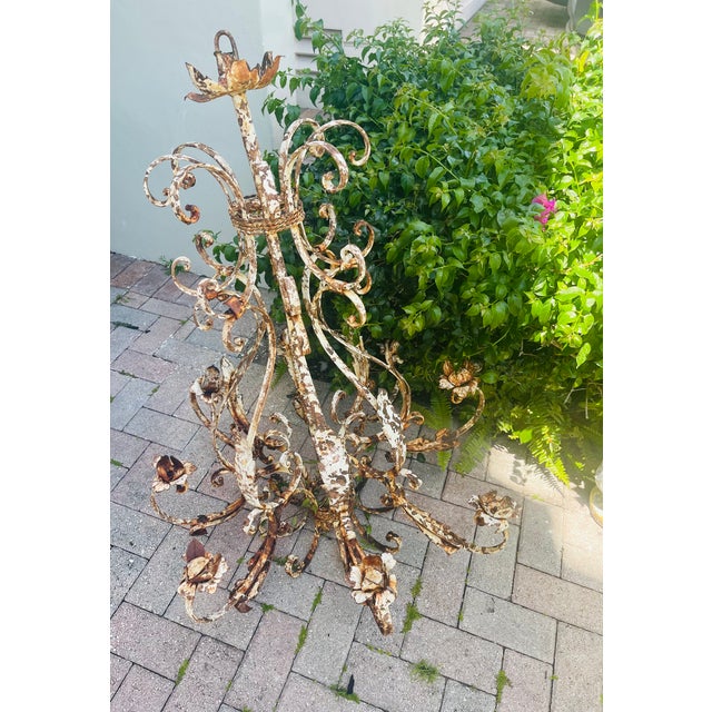 Antque French distressed rusted chandelier as an art piece, not wired. Unique beautiful chandelier.