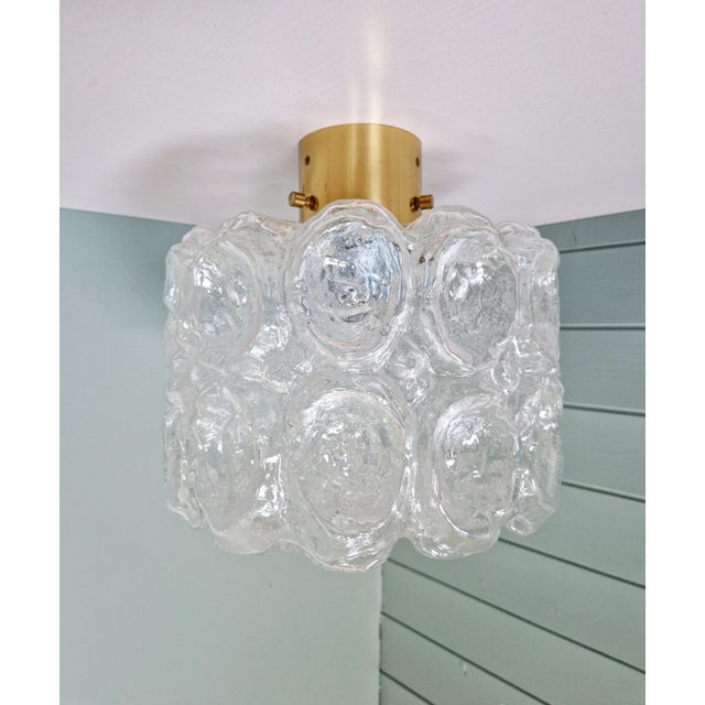 Gold Ceiling Light in Brass and Textured Clear Glass by Helena Tynell for Glashütte Limburg, 1970 For Sale - Image 8 of 16