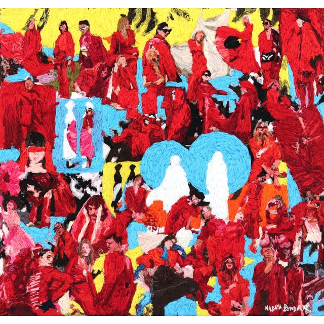 Large 3d Mixed Media Thread on Fabric Artwork "Women's Red Day" Original Artwork by Nilraya Bundasak For Sale