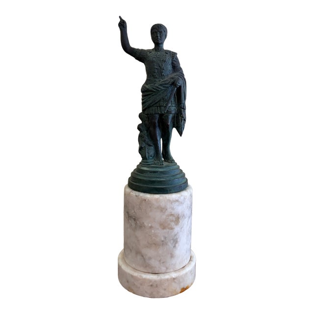 Neoclassical Brass Figure on Marble Base, Grand Tour Style Roman Sculpture For Sale
