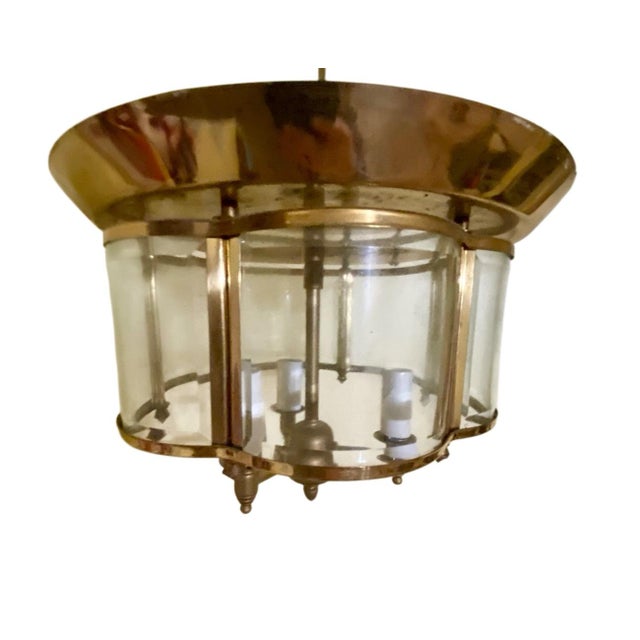 Early 20th Century Vintage Solid Brass and Glass Rosette Flush Mount Light Fixture For Sale - Image 5 of 5