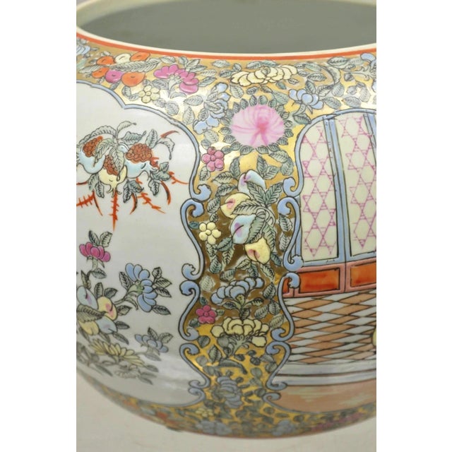 Gold Vintage Chinese Export Porcelain Bulbous Cachepot Vase With Figural Scenes For Sale - Image 8 of 11