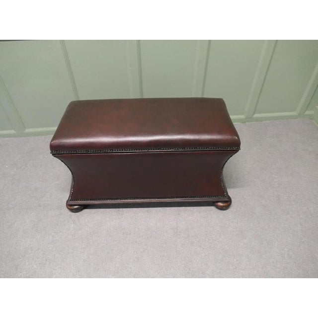 Large Regency Waisted Leather Ottoman For Sale - Image 4 of 8