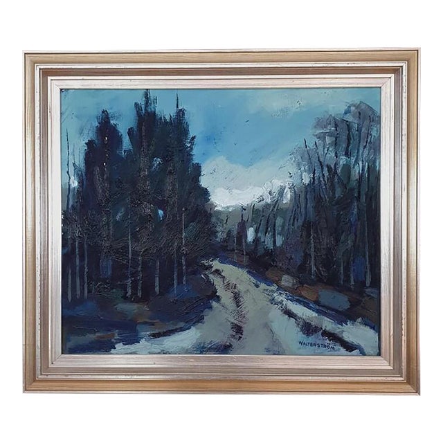 1960s Mid Century Swedish Modernist Landscape Oil Painting by Nils Ingvar Walterström For Sale