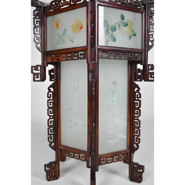 Black Large Antique Asian Carved Wood Lantern with Dragons & Painted Glass Panels, 1900s For Sale - Image 8 of 18