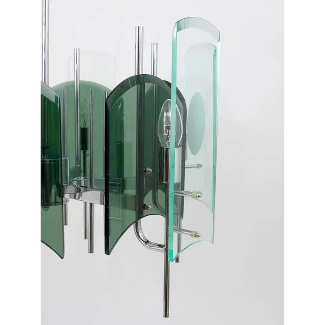 Large Italian Glass Chandelier in the style of Fontana Arte, 1960s For Sale - Image 9 of 11