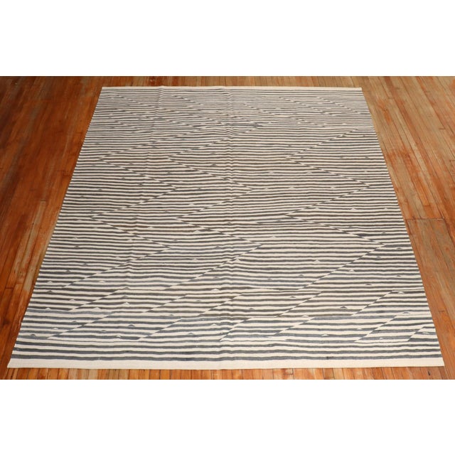 One of a kind modern Persian Kilim in black and white with a zebra-like motif