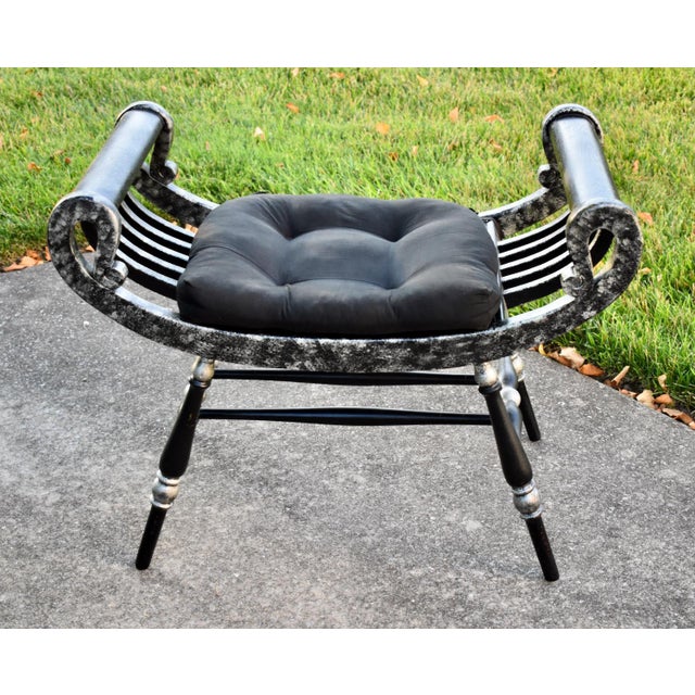 Hollywood Regency Curule Vanity Stool Bench Roman Slatted Saddle Seat Chair Hollywood Regency For Sale - Image 3 of 14