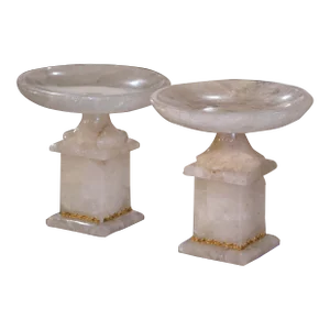 Pair of Brazilian Carved Rock Crystal Compote Centerpiece With Swivel Bowl