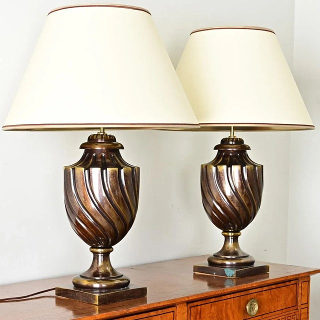 Metal French Pair of Vintage Heavy Brass Urn Table Lamps For Sale - Image 7 of 12