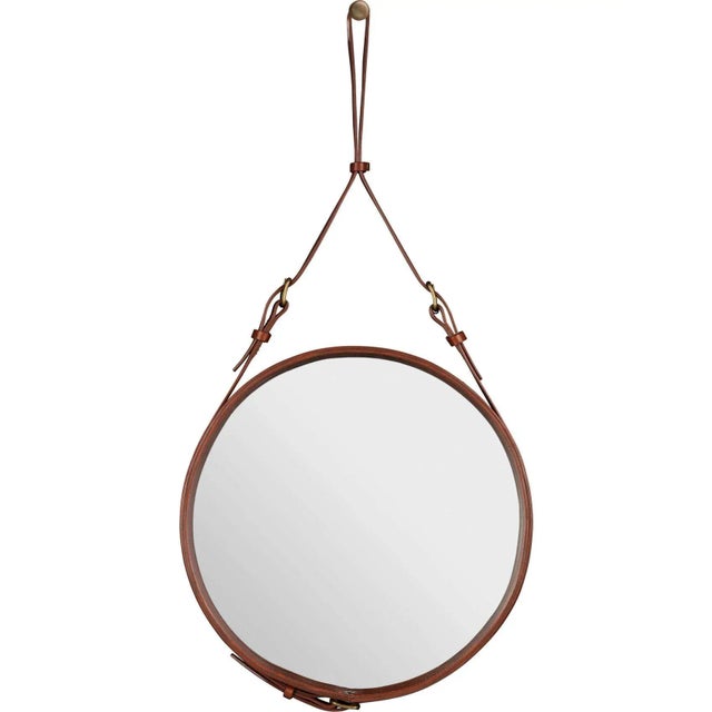 Not Yet Made - Made To Order Jacques Adnet Olive Leather Small Circulaire Mirror For Sale - Image 5 of 11