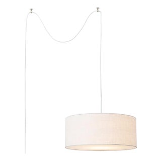 Stretch Swag Lamp, White Linen Shade, Satin Nickel, for Living Room or Bedroom For Sale