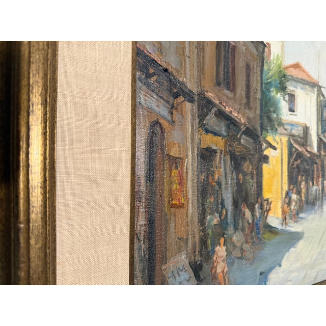 1960s Antonis L. Karafyllakis - Mediterranean Street Scene, Oil on Canvas For Sale - Image 9 of 10
