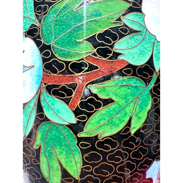 Metal Vintage Chinese Black Cloisonné Enamel Peony & Butterfly Vase, 8" For Sale - Image 7 of 13