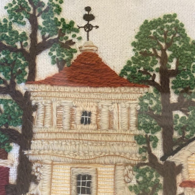 Mid 20th Century Vintage Crewel Embroidery Victorian Street Satin Design Charles Wysocki Finished Embroidered Piece For Sale - Image 5 of 6
