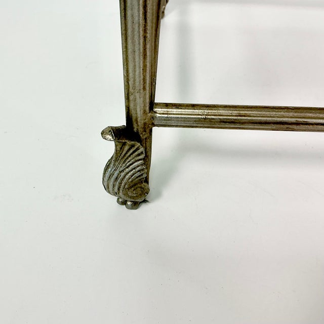 1970s 1970s Vintage Hollywood Regency Italian Neoclassical Black Marble Top Metal Side Table For Sale - Image 5 of 16