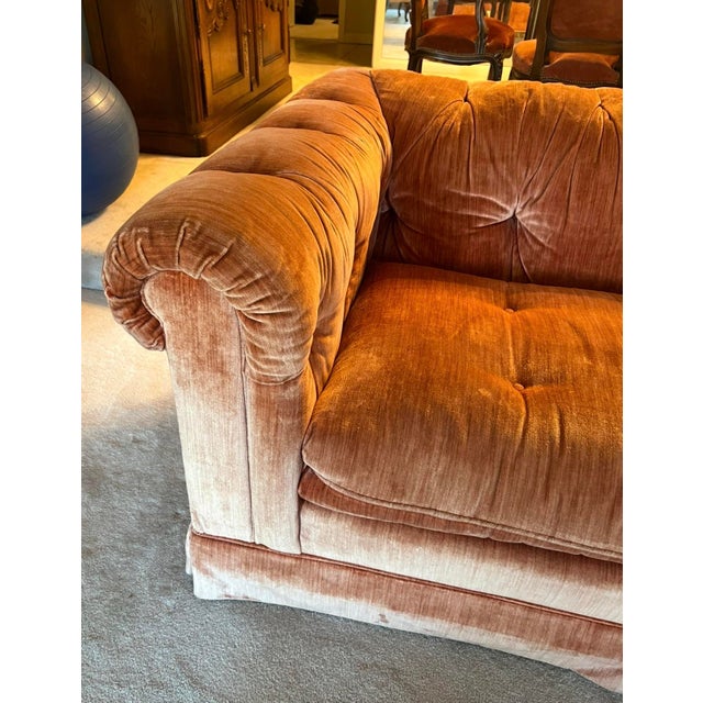 Peach 1980s Henredon Schoonbeck Peach Velvet Tuxedo Sofa For Sale - Image 8 of 11