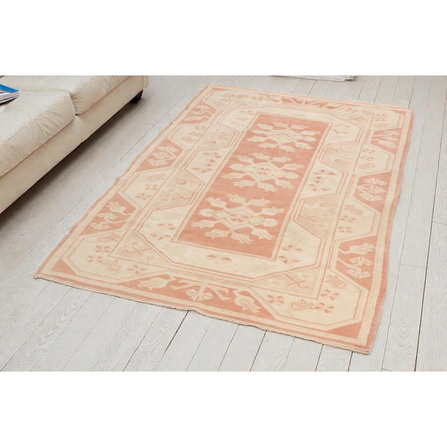 Mid-Century Modern Burnt Orange and Beige Faded Neutral Area Rug For Sale - Image 3 of 11