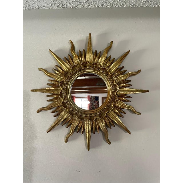 Vintage 1960s French Style 16.5" Gilded Sunburst Wall Mirror For Sale - Image 15 of 15