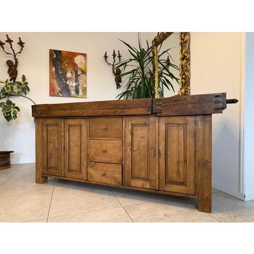 Industrial Antique Workbench in Wood, 1890s For Sale - Image 3 of 14