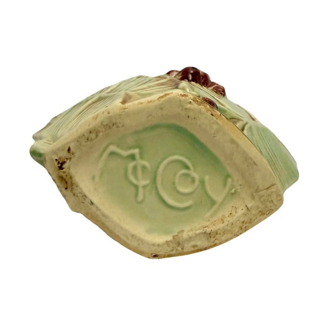 Green Vintage McCoy Pottery Leaves & Berries Art Pottery Basket Planter/Vase. For Sale - Image 8 of 8