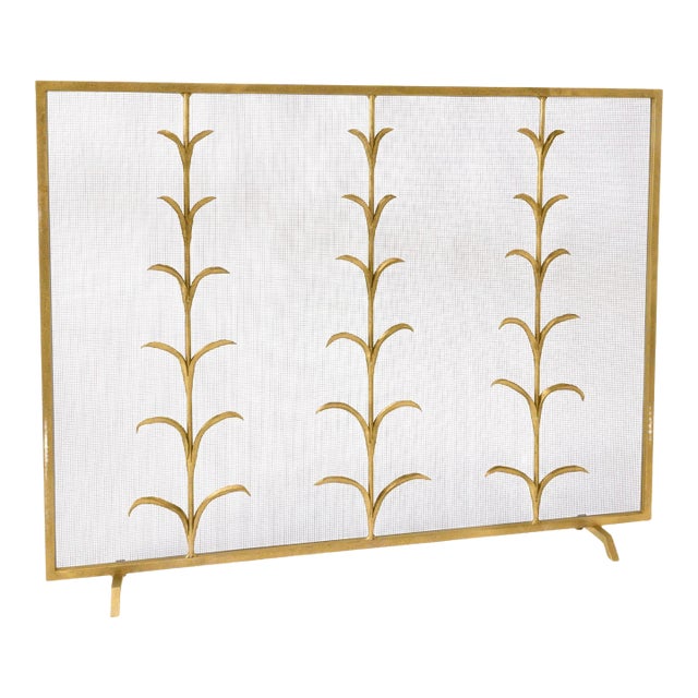 Brilliant Gold Lily Stems Fireplace Screen Iron For Sale