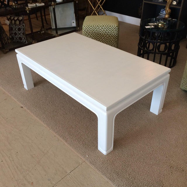 Karl Springer Style Linen Wrapped Coffee Table | Chairish