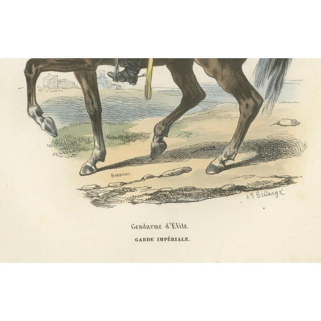This finely hand-coloured 19th-century engraving depicts a mounted Gendarme d’Élite of the Imperial Guard, one of the most...