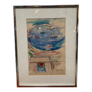 Franke San Francisco Aquatic Cove Park Watercolor Artwork, Signed Circa 1979 For Sale