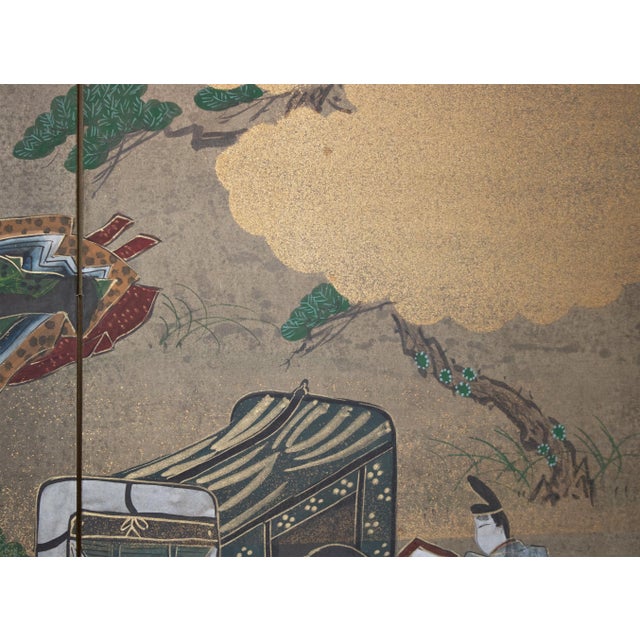 "Dancing Kimono Beauties", C. 1960s Shōwa Era Yamato-E Style Painted Byobu Screen For Sale - Image 12 of 18