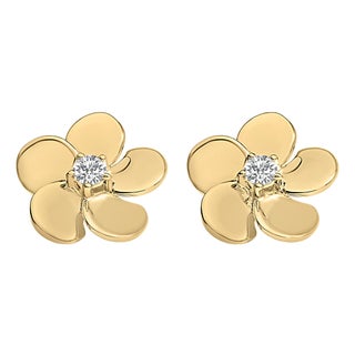 10K Yellow Gold 1/3 Cttw Lab Grown Diamond Flower Petal Stud Earrings For Sale