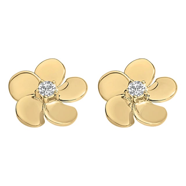 10K Yellow Gold 1/3 Cttw Lab Grown Diamond Flower Petal Stud Earrings For Sale
