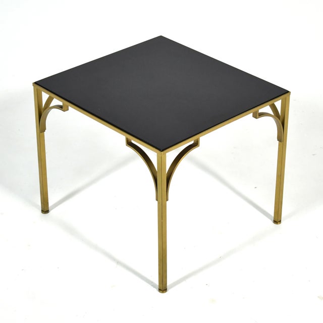 Metal Pair of Brass Side Tables with Black Glass Tops For Sale - Image 7 of 8