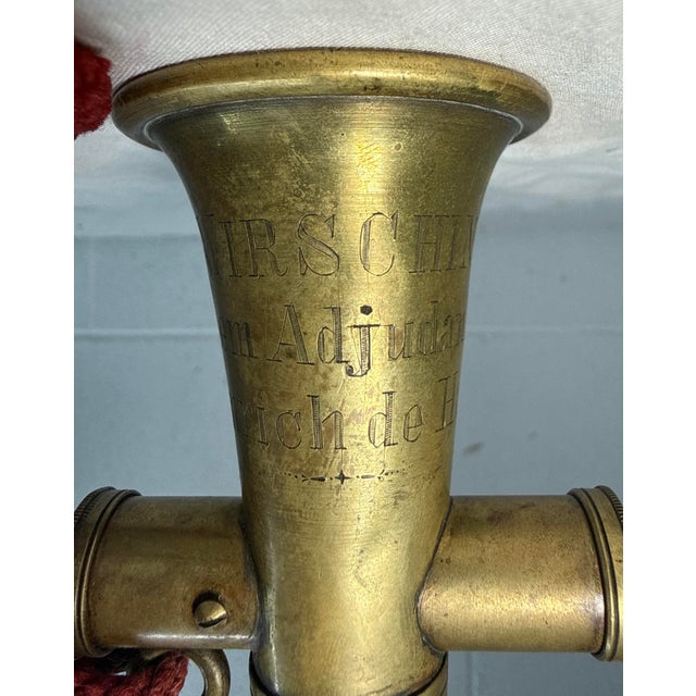 19th Century Rare Antique 19th Century German Engraved Brass Silver Signal Horn Trumpet For Sale - Image 5 of 12