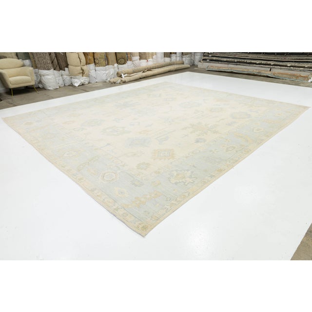 Artisanal Oushak Style Wool Area Rug: Neutral Ivory With Muted Floral Motifs For Sale - Image 11 of 11