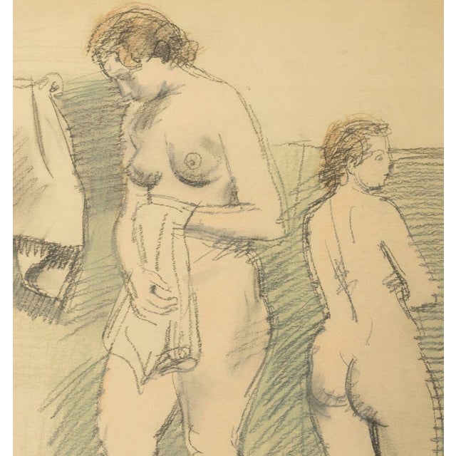 Figurative Raphael Soyer Bathing Female Figures Pastel For Sale - Image 3 of 5