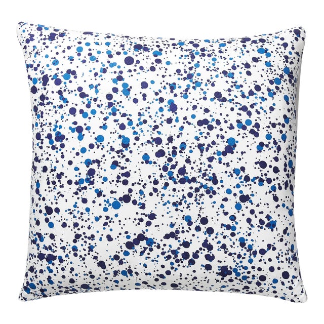 The House of Scalamandré Spatter Pillow, Navy on White For Sale