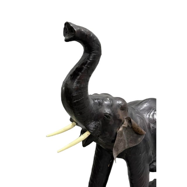 Safari Monumental 47” Vintage Leather Elephant Sculpture – Distressed For Sale - Image 3 of 16
